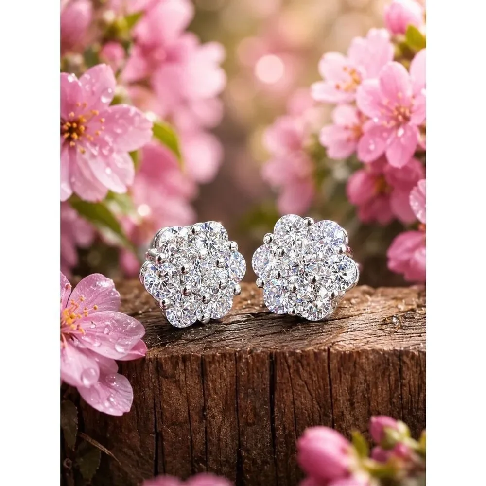 Silver Diamond Cluster Earrings